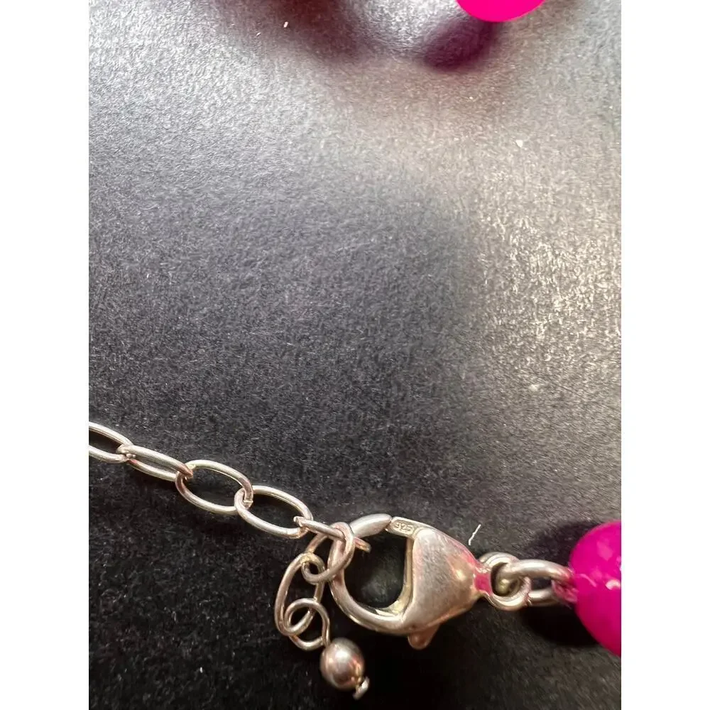 NEW Fuchsia pink dyed agate beaded necklace with sterling silver clasp